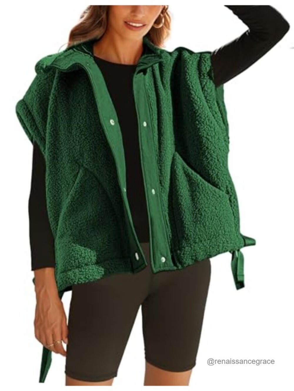 Oversized Sherpa Fleece Vest Button Front Sleeveless Jacket